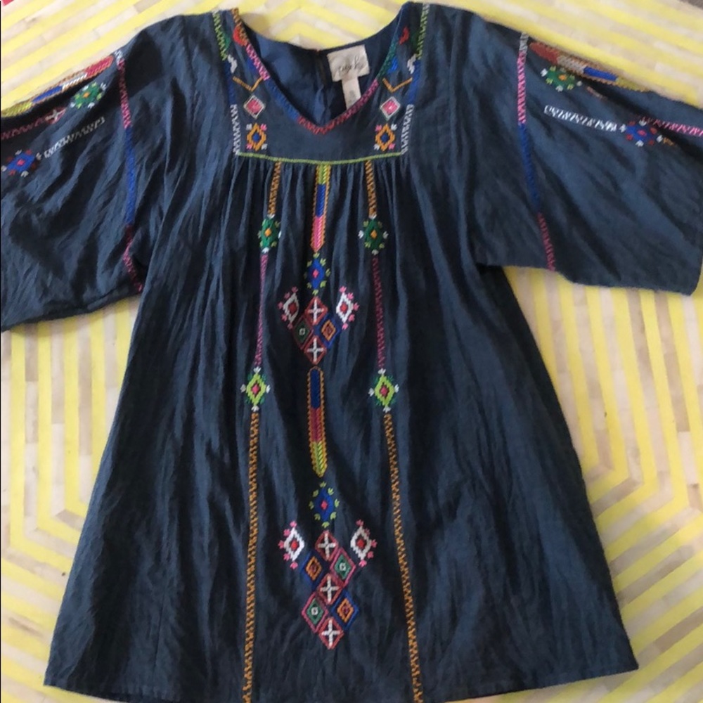 Peek Kids Embroidered Chambray Dress Size 10